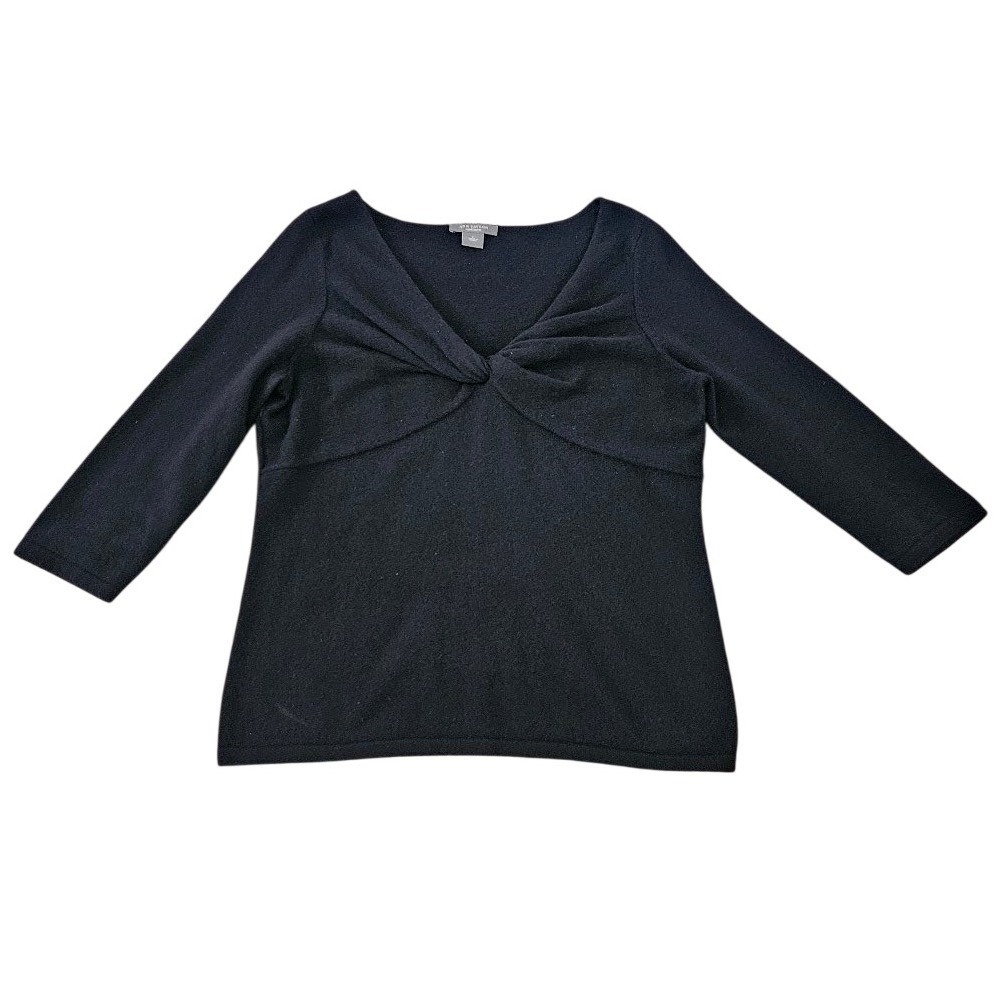 Ann Taylor Cashmere Sweater Womens Large Black V-Neck Twist Front Classic Knit